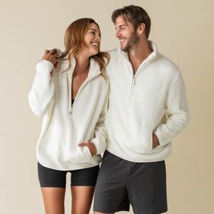 Kashwere coat pullover Unisex Jackets Half-Zip Solid cream Kash-comfort